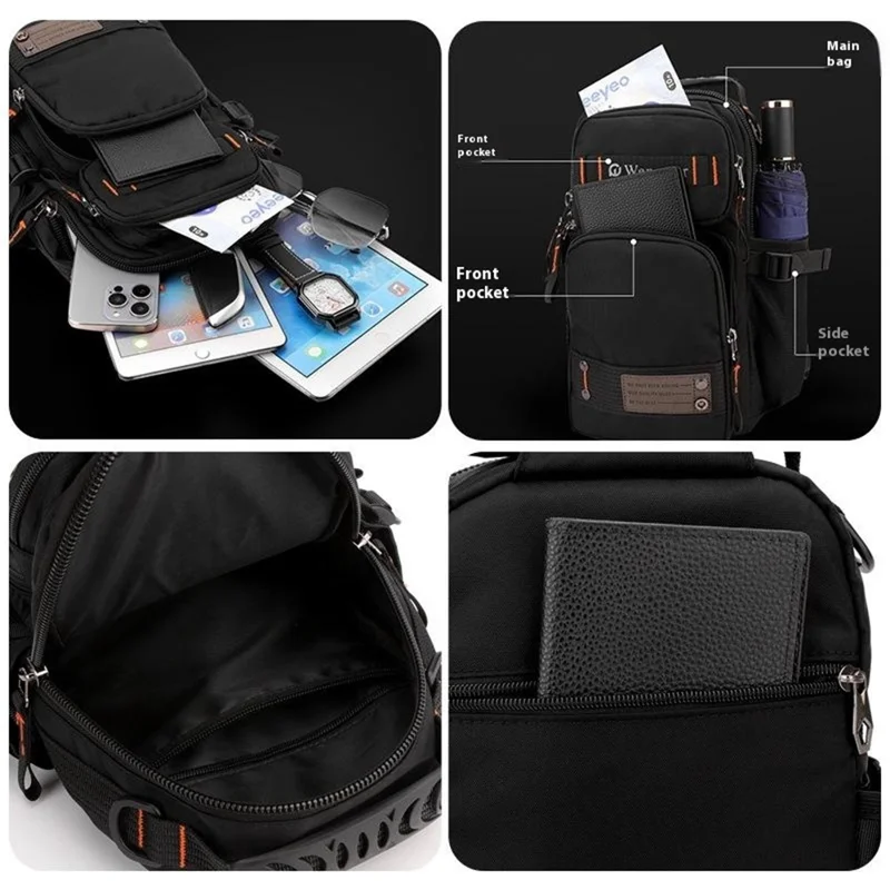 WEPOWER 8105 Herren Brusttasche Multifunktionale Umwandelbare Nylon-Rucksack Umhängetasche - Schwarz