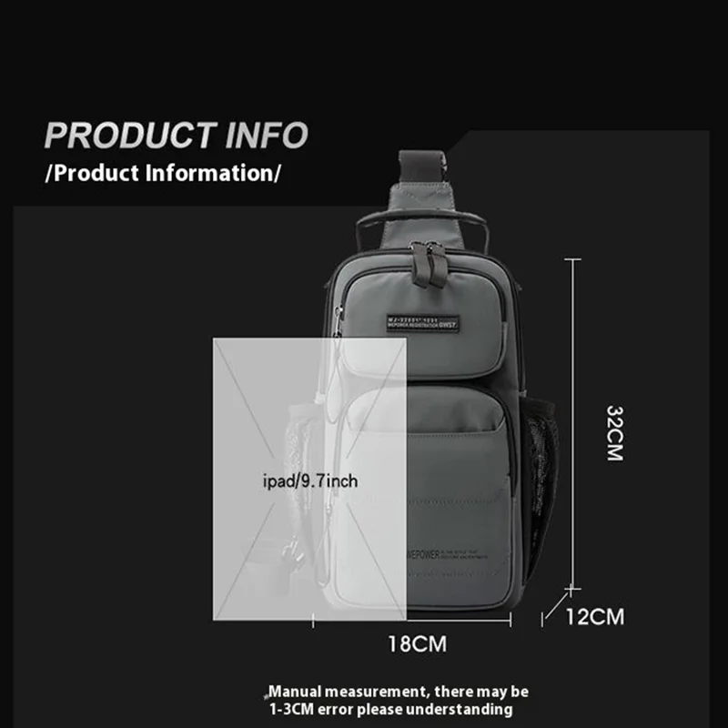 WEPOWER 999-15 Herren Brusttasche Lässige Pendler-Nylon-Umhängetasche Rucksack - Grau