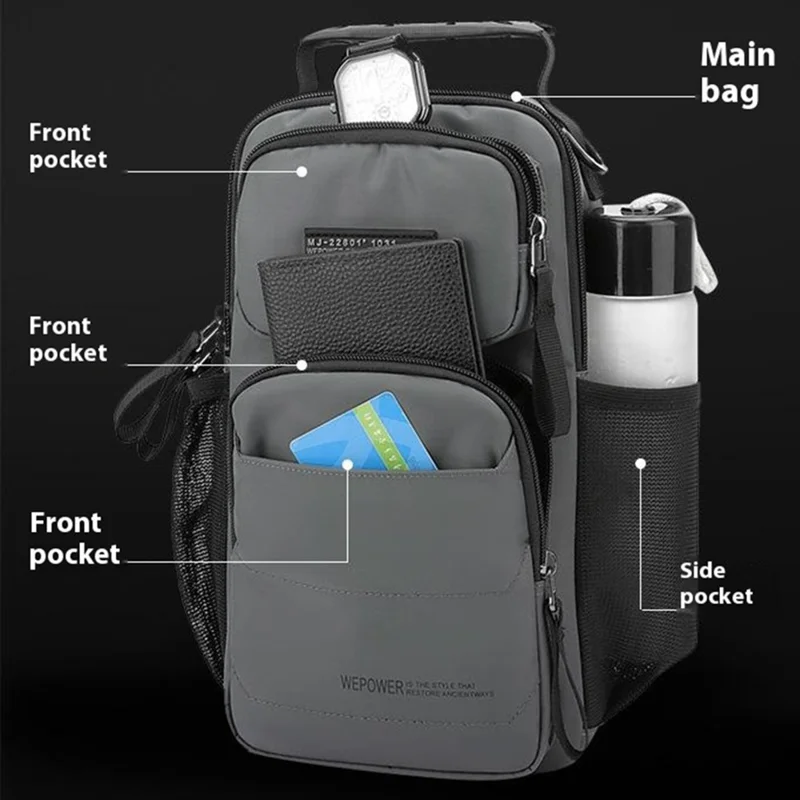 WEPOWER 999-15 Herren Brusttasche Lässige Pendler-Nylon-Umhängetasche Rucksack - Grau