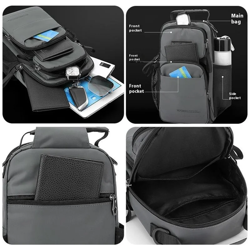 WEPOWER 999-15 Herren Brusttasche Lässige Pendler-Nylon-Umhängetasche Rucksack - Grau