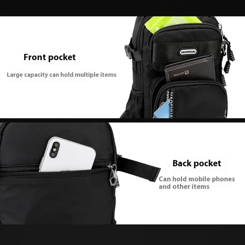 HAOSHUAI 1700-01 Modische Herren-Brustpackung Wasserdichter Nylon-Umhängetasche für iPad 9,7 Zoll - Schwarz