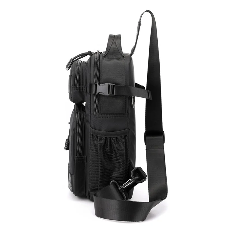 HAOSHUAI 1700-01 Modische Herren-Brustpackung Wasserdichter Nylon-Umhängetasche für iPad 9,7 Zoll - Schwarz