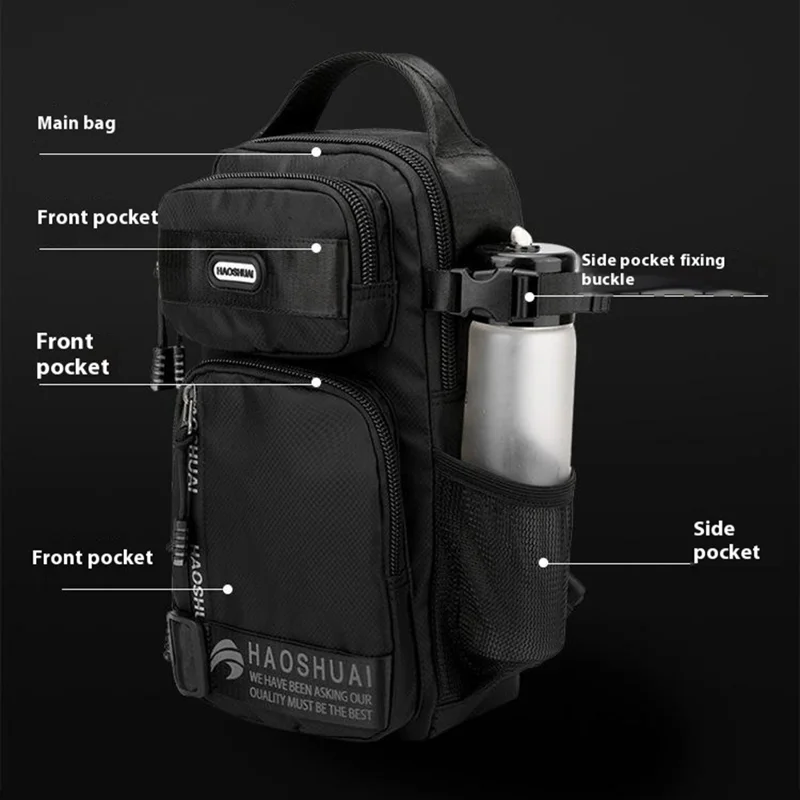 HAOSHUAI 1700-01 Modische Herren-Brustpackung Wasserdichter Nylon-Umhängetasche für iPad 9,7 Zoll - Schwarz