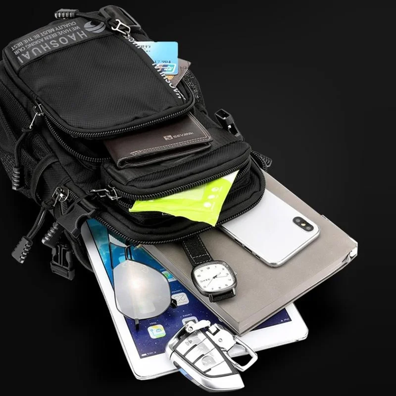 HAOSHUAI 1700-01 Modische Herren-Brustpackung Wasserdichter Nylon-Umhängetasche für iPad 9,7 Zoll - Schwarz