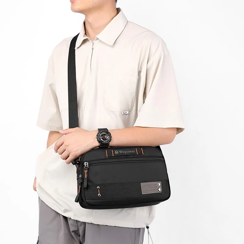 WEPOWER 8102 Herren Umhängetasche Mehrschichtig Wasserdicht Nylon Lässig Reise Kuriertasche - Schwarz