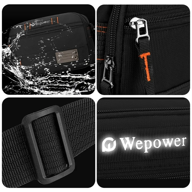 WEPOWER 8102 Herren Umhängetasche Mehrschichtig Wasserdicht Nylon Lässig Reise Kuriertasche - Schwarz