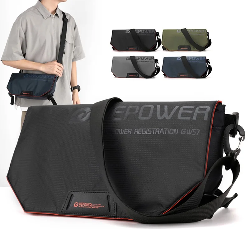 WEPOWER 2308 Sacoche à bandoulière décontractée avec rabat pour hommes, en nylon imperméable, grande capacité - Noir