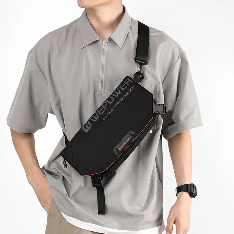 WEPOWER 2308 Sacoche à bandoulière décontractée avec rabat pour hommes, en nylon imperméable, grande capacité - Noir