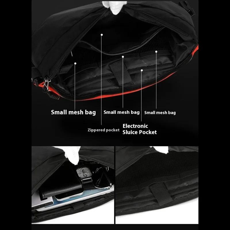 WEPOWER 2308 Sacoche à bandoulière décontractée avec rabat pour hommes, en nylon imperméable, grande capacité - Noir