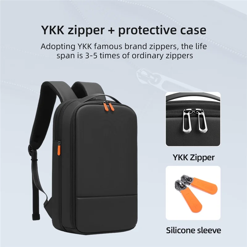 6643 16 Inch Laptop Backpack Expandable Travel Shoulder Bag with USB + Type C Charging Ports - Black