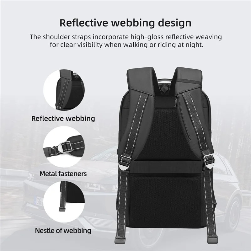 6643 16 Inch Laptop Backpack Expandable Travel Shoulder Bag with USB + Type C Charging Ports - Black