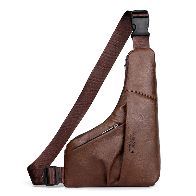 WEIXIER X453 Umhängetasche Brusttasche Modernes Minimalistisches Design Wasserabweisende PU-Ledertasche mit Reißverschlusstaschen vorne - Braun