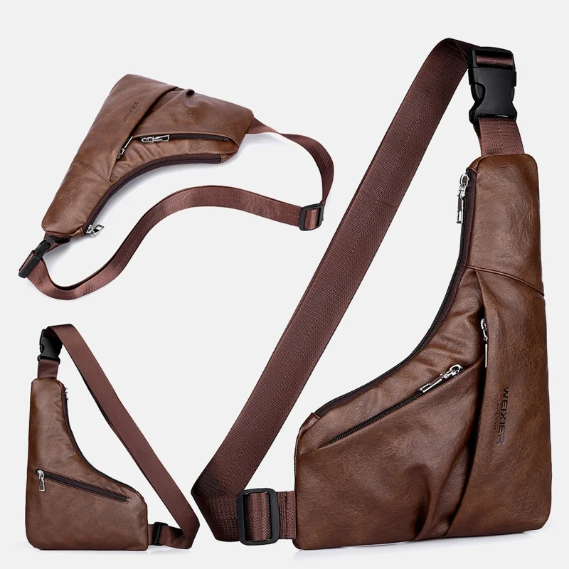 WEIXIER X453 Umhängetasche Brusttasche Modernes Minimalistisches Design Wasserabweisende PU-Ledertasche mit Reißverschlusstaschen vorne - Braun