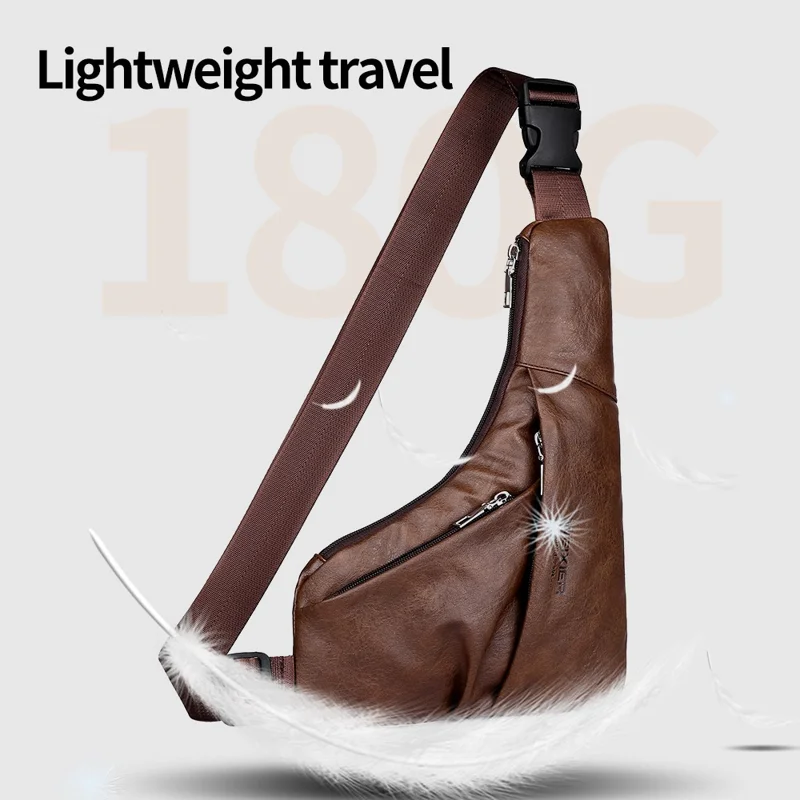 WEIXIER X453 Umhängetasche Brusttasche Modernes Minimalistisches Design Wasserabweisende PU-Ledertasche mit Reißverschlusstaschen vorne - Braun