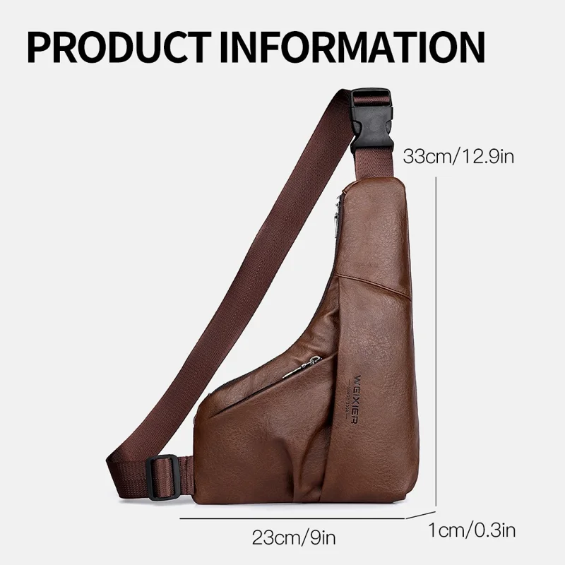 WEIXIER X453 Umhängetasche Brusttasche Modernes Minimalistisches Design Wasserabweisende PU-Ledertasche mit Reißverschlusstaschen vorne - Braun