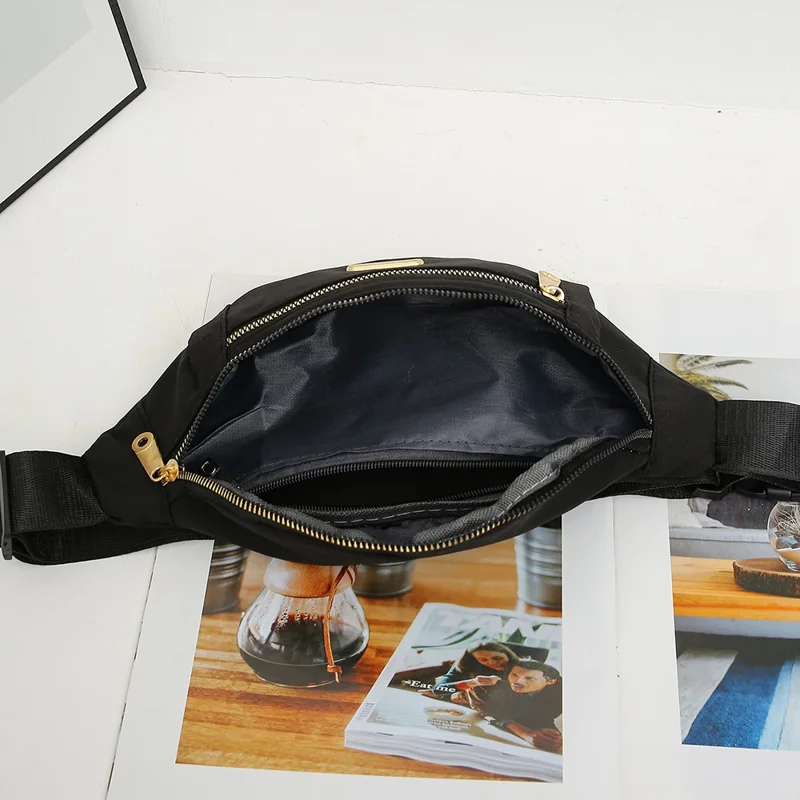 Riñonera impermeable para mujer, de nylon, con múltiples capas, bolso bandolera de viaje para exteriores, con un solo hombro - Negro