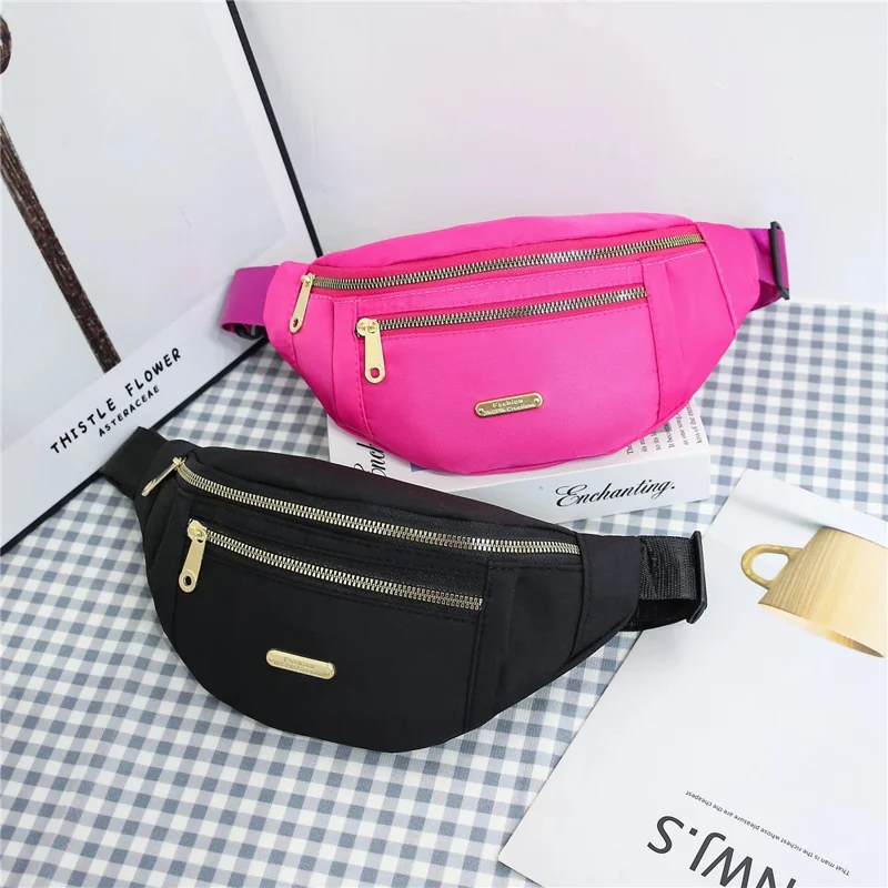 Riñonera impermeable para mujer, de nylon, con múltiples capas, bolso bandolera de viaje para exteriores, con un solo hombro - Negro