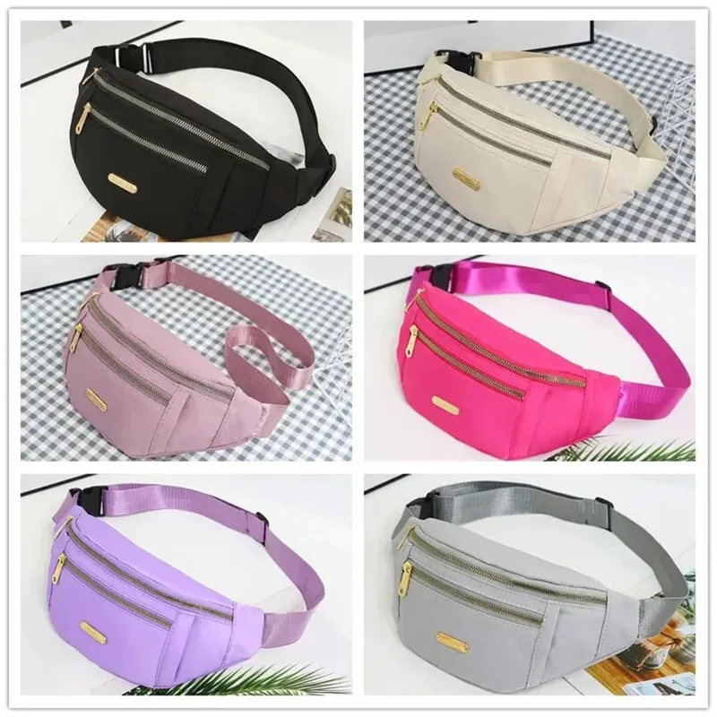Riñonera impermeable para mujer, de nylon, con múltiples capas, bolso bandolera de viaje para exteriores, con un solo hombro - Negro