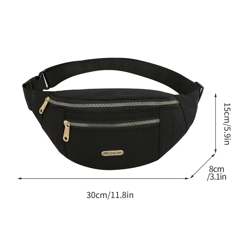 Riñonera impermeable para mujer, de nylon, con múltiples capas, bolso bandolera de viaje para exteriores, con un solo hombro - Negro