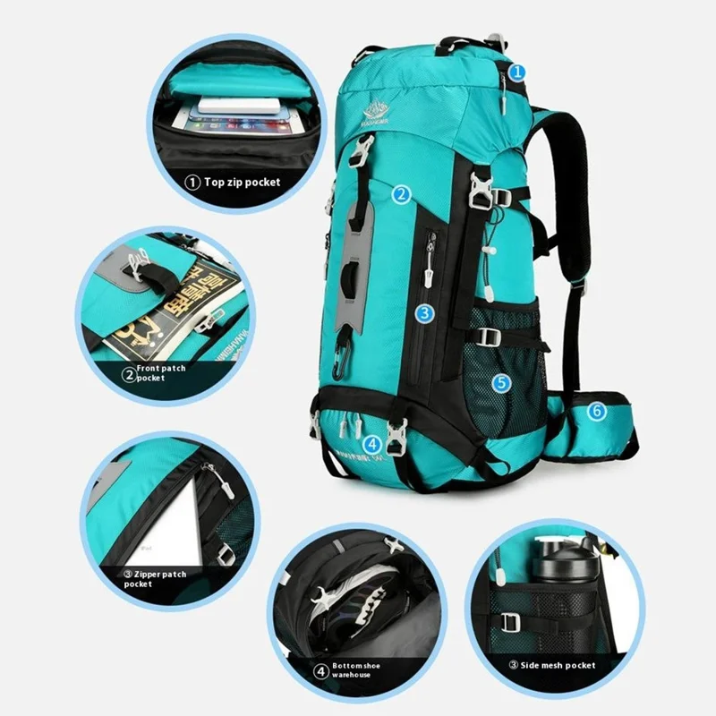 VANAHEIMR 2297 Großer Outdoor-Rucksack für Camping, wasserdicht, aus Nylon, für Reisen - Schwarz
