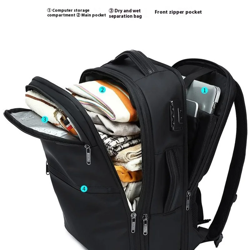 COOLBELL CB-8309 Mochila Executiva para Laptop Antifurto Expansível para Viagem com Porta USB + Type-C - Preto