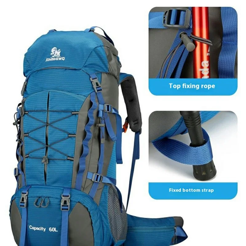 JINSHIWQ J-306 Outdoor Hiking Backpack Waterproof Nylon 60L Multifunctional Travel Camping Rucksack - Baby Blue