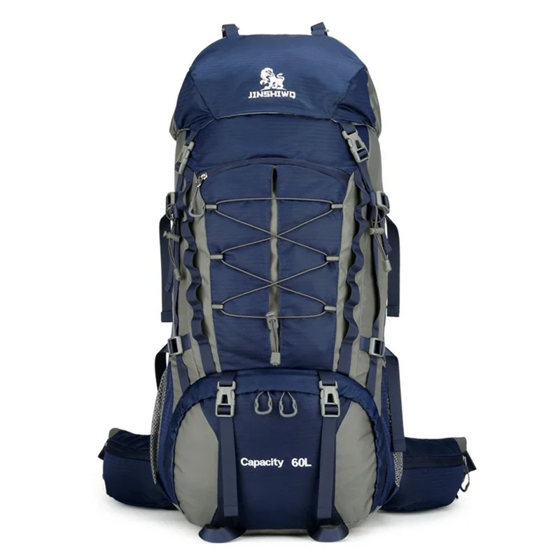JINSHIWQ J-306 Outdoor Hiking Backpack Waterproof Nylon 60L Multifunctional Travel Camping Rucksack - Dark Blue
