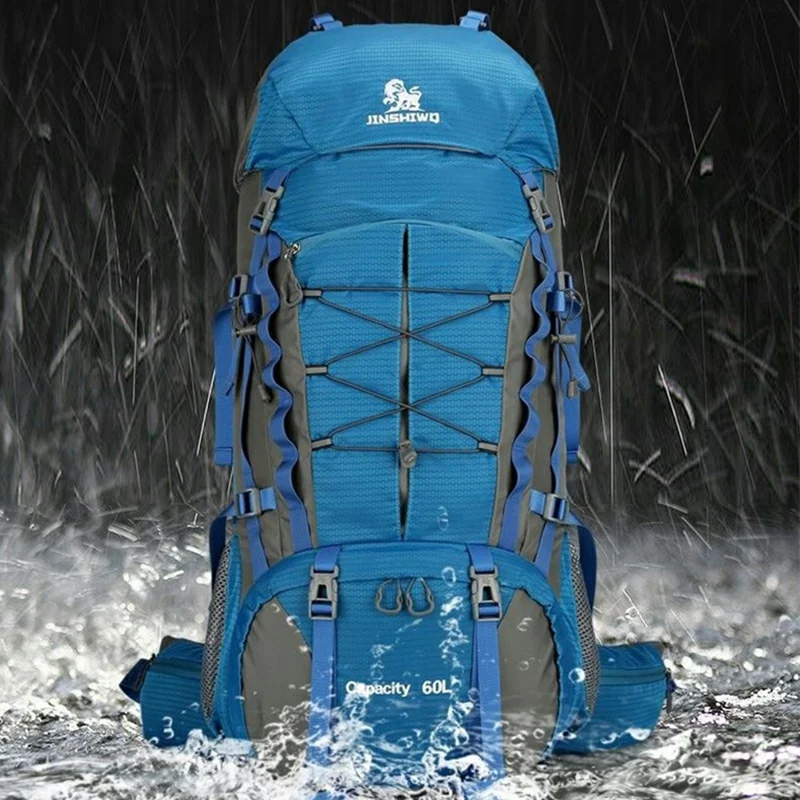 JINSHIWQ J-306 Outdoor Hiking Backpack Waterproof Nylon 60L Multifunctional Travel Camping Rucksack - Dark Blue