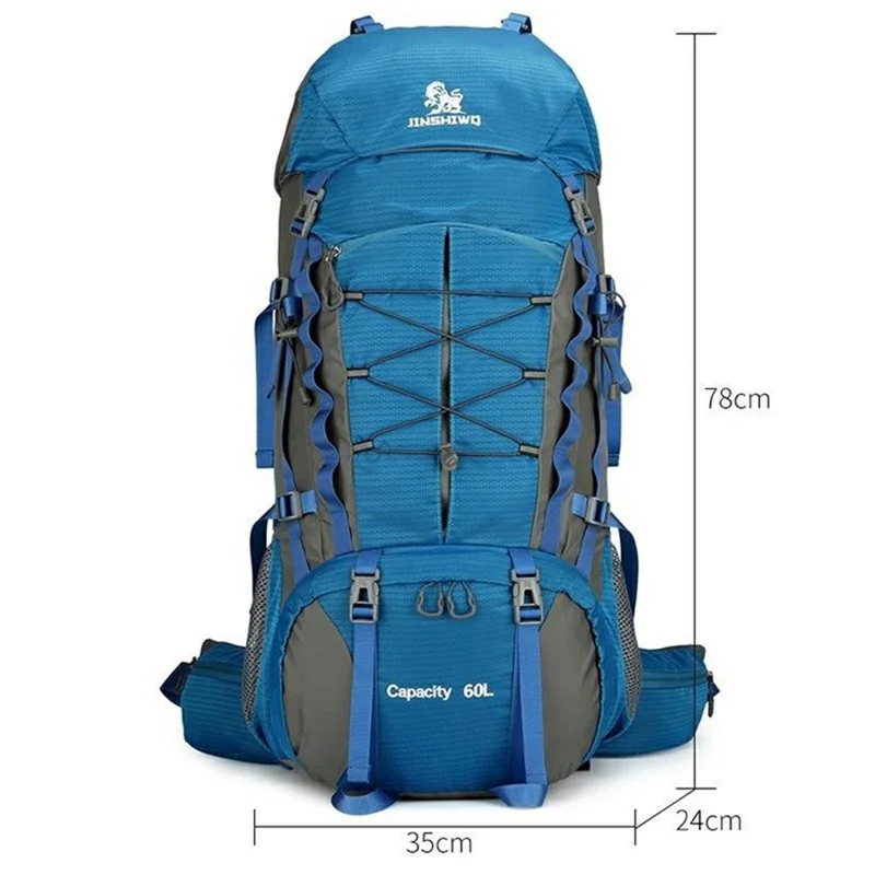 JINSHIWQ J-306 Outdoor Hiking Backpack Waterproof Nylon 60L Multifunctional Travel Camping Rucksack - Dark Blue