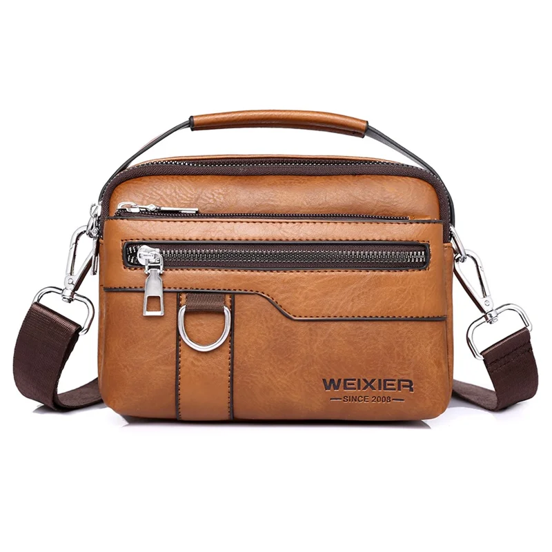 WEIXIER D893 Bolsa Transversal Masculina Multifuncional de Couro PU para Deslocamentos - Marrom Claro