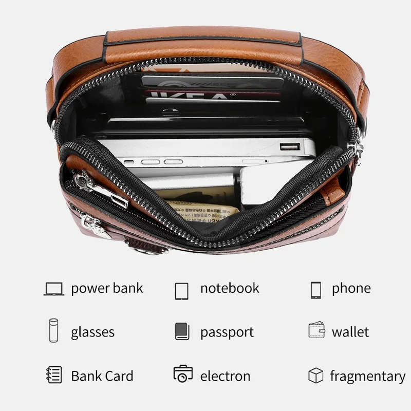 WEIXIER D893 Bolsa Transversal Masculina Multifuncional de Couro PU para Deslocamentos - Marrom Claro