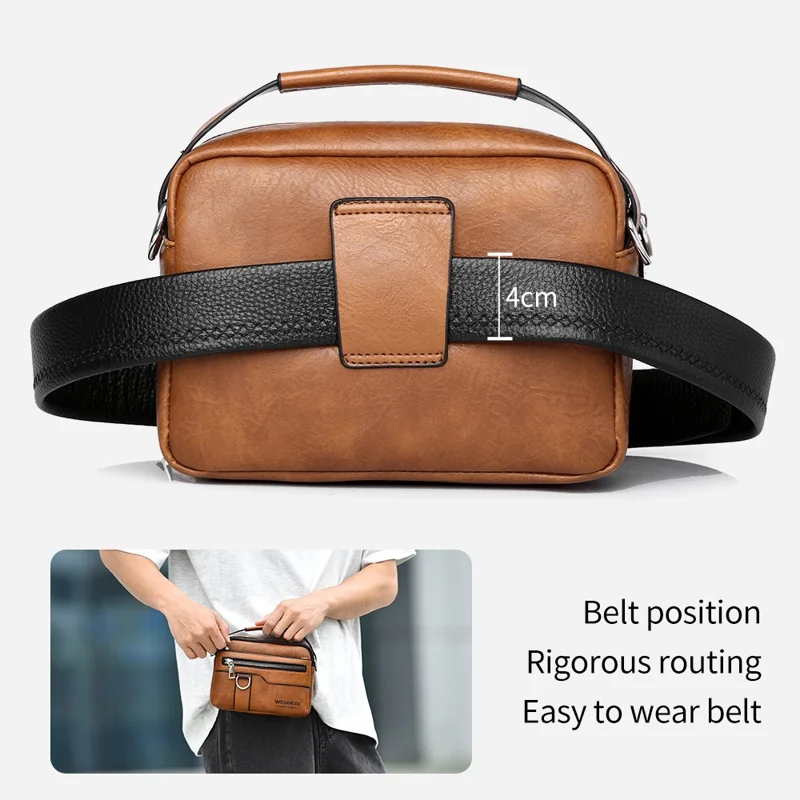 WEIXIER D893 Bolsa Transversal Masculina Multifuncional de Couro PU para Deslocamentos - Marrom Claro