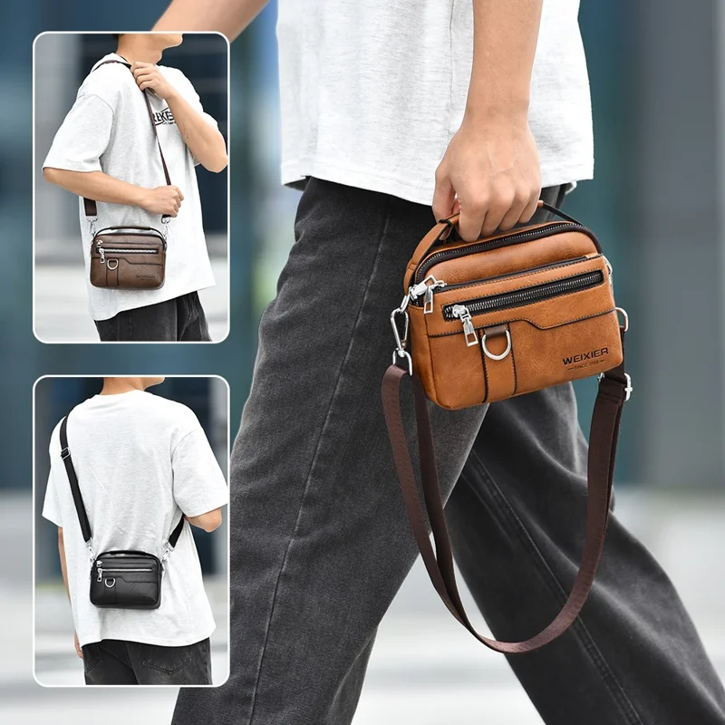 WEIXIER D893 Bolsa Transversal Masculina Multifuncional de Couro PU para Deslocamentos - Marrom Claro