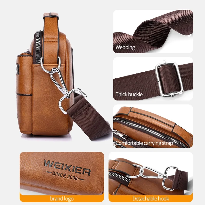WEIXIER D893 Bolsa Transversal Masculina Multifuncional de Couro PU para Deslocamentos - Marrom Claro