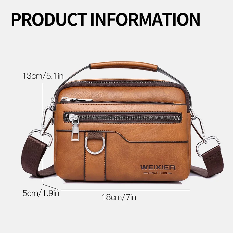 WEIXIER D893 Bolsa Transversal Masculina Multifuncional de Couro PU para Deslocamentos - Marrom Claro