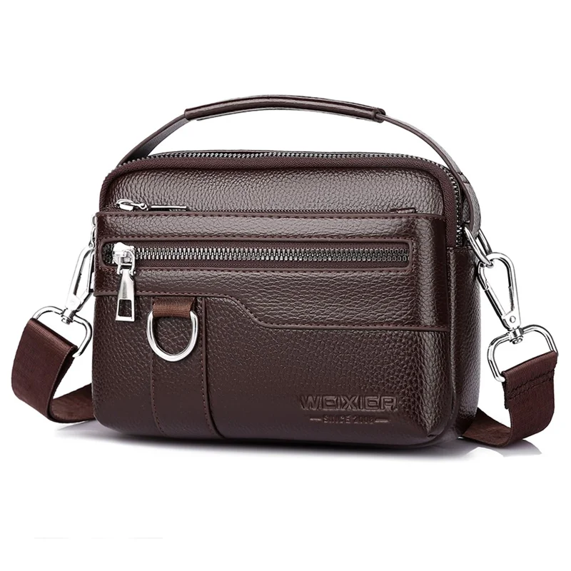 WEIXIER D894 Bolsa transversal masculina Bolsa mensageira de couro PU multifuncional - Marrom escuro