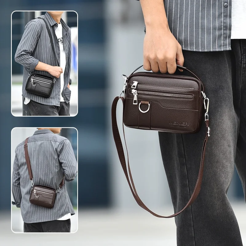 WEIXIER D894 Bolsa transversal masculina Bolsa mensageira de couro PU multifuncional - Marrom escuro