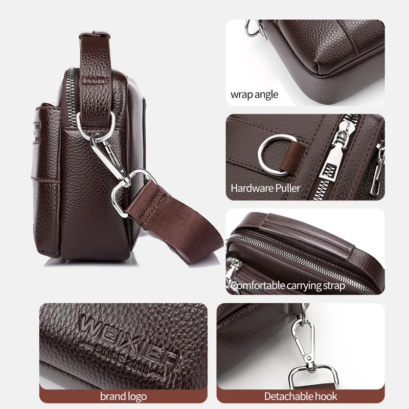 WEIXIER D894 Bolsa transversal masculina Bolsa mensageira de couro PU multifuncional - Marrom escuro