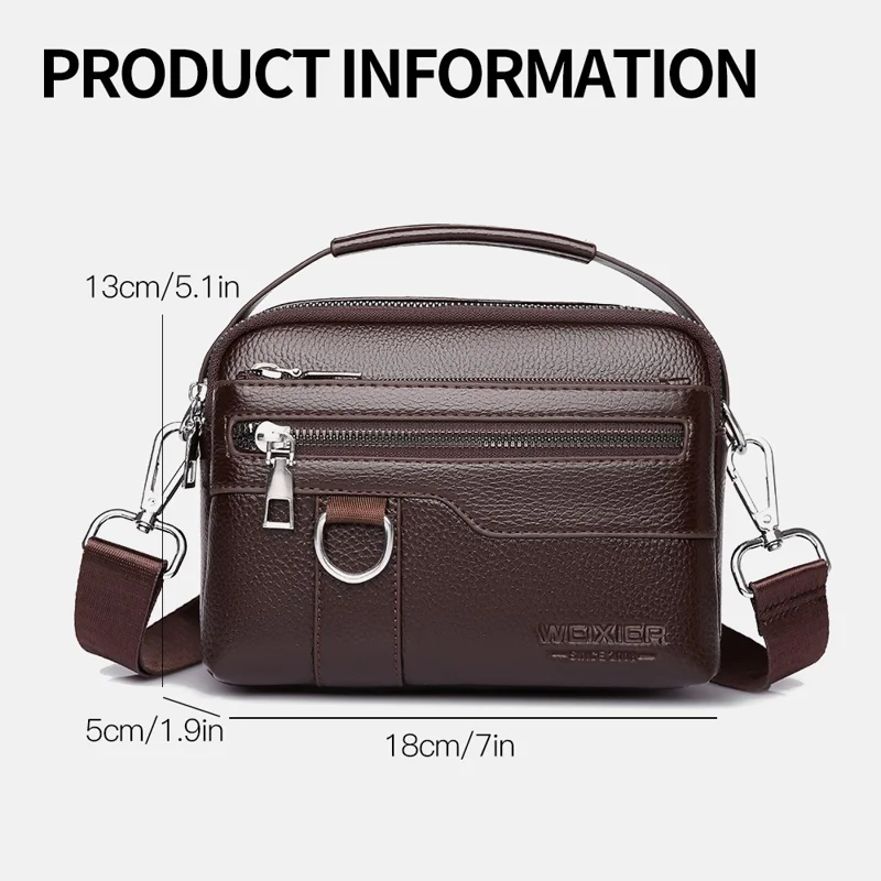 WEIXIER D894 Bolsa transversal masculina Bolsa mensageira de couro PU multifuncional - Marrom escuro