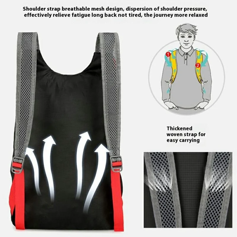 VANAHEIMR 608 Outdoor Foldable Backpack for Hiking Travel Waterproof Nylon Lightweight Daypack with Storage Bag - Black