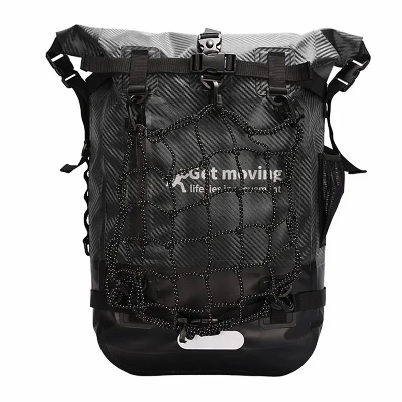 30L Carbon Fiber Waterproof Backpack Large Capacity Outdoor Sports Daypack with Removable Mesh Pocket - Black