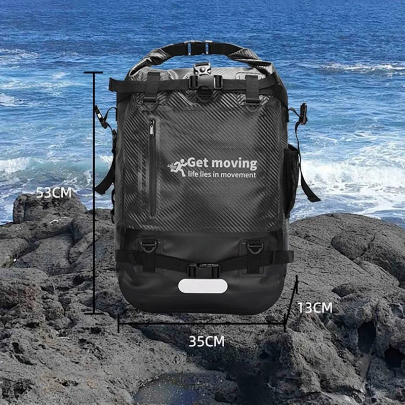 30L Carbon Fiber Waterproof Backpack Large Capacity Outdoor Sports Daypack with Removable Mesh Pocket - Black