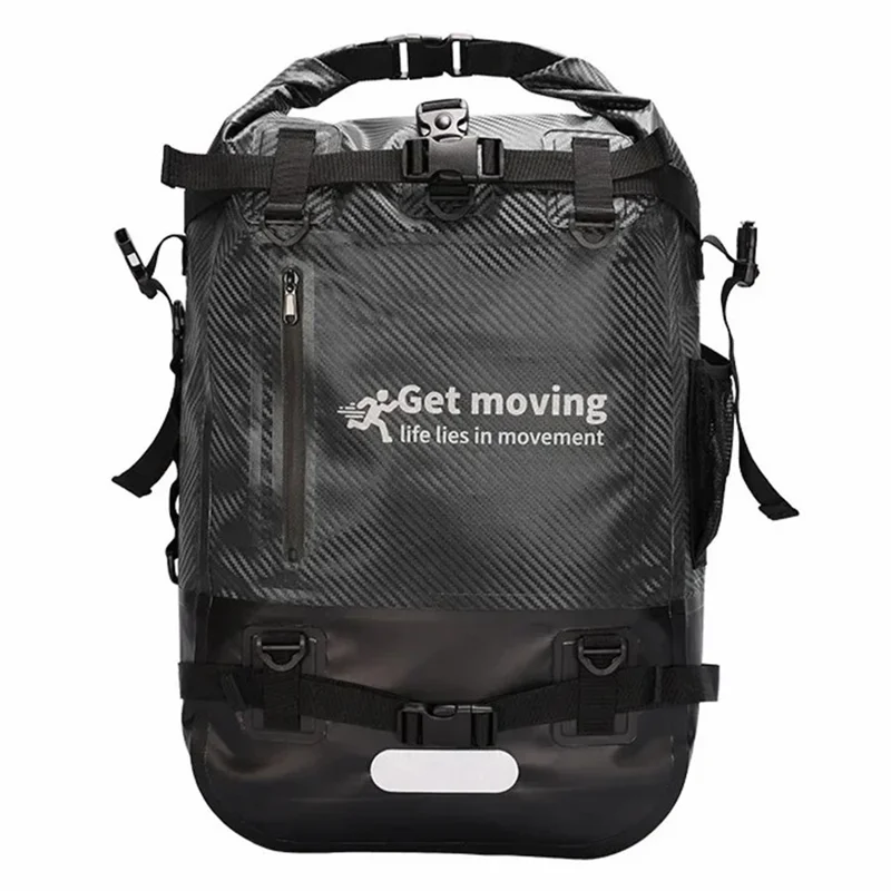 30L Carbon Fiber Waterproof Backpack Large Capacity Outdoor Sports Daypack with Removable Mesh Pocket - Black