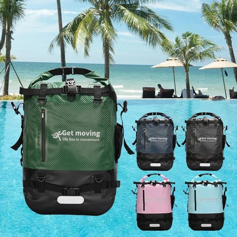 30L Carbon Fiber Waterproof Backpack Large Capacity Outdoor Sports Daypack with Removable Mesh Pocket - Black