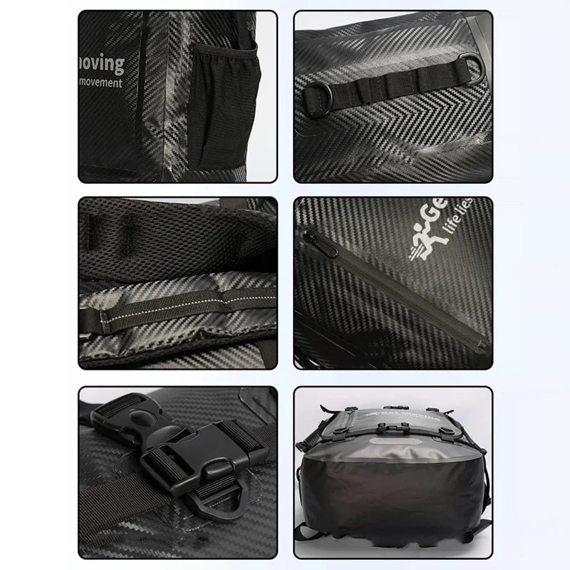 30L Carbon Fiber Waterproof Backpack Large Capacity Outdoor Sports Daypack with Removable Mesh Pocket - Black