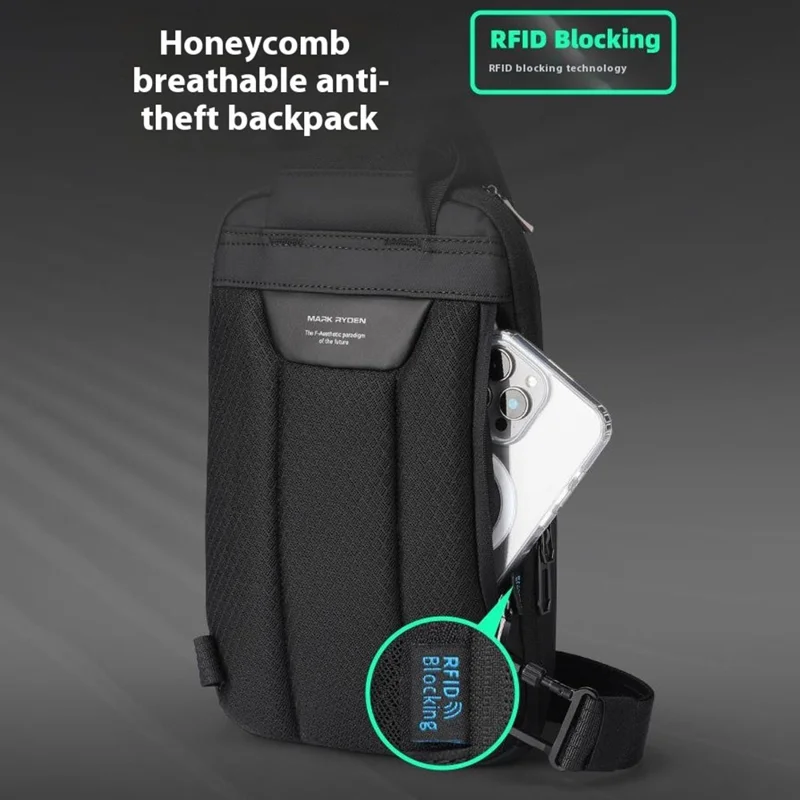 MARK RYDEN MR707 Men Chest Bag Waterproof Oxford Fabric RFID Blocking Anti Theft Crossbody Bag - Black
