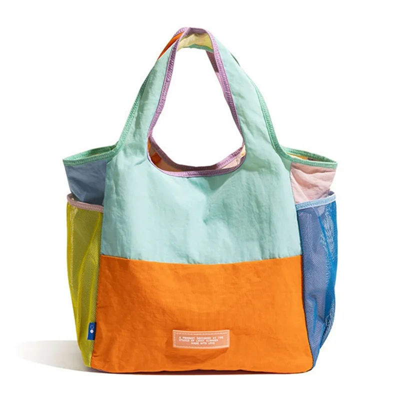 NL493 Color Block Oxford Fabric Tote Bag for Daily Shopping Foldable Lightweight Handbag (without Ornament) - Orange