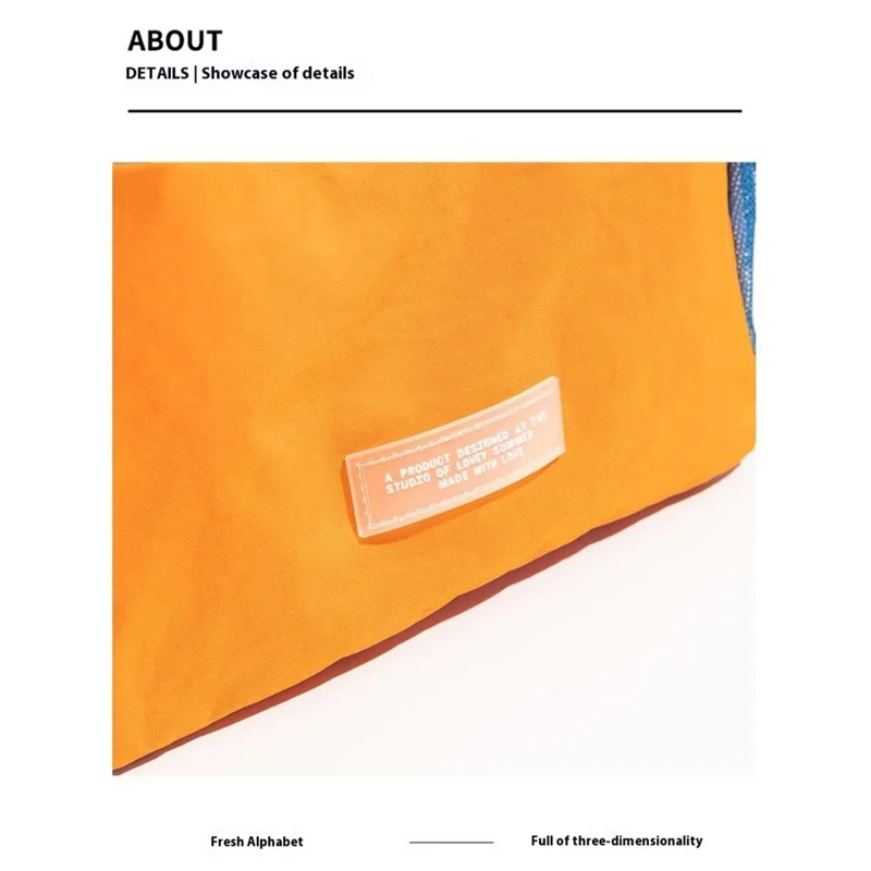 NL493 Color Block Oxford Fabric Tote Bag for Daily Shopping Foldable Lightweight Handbag (without Ornament) - Orange
