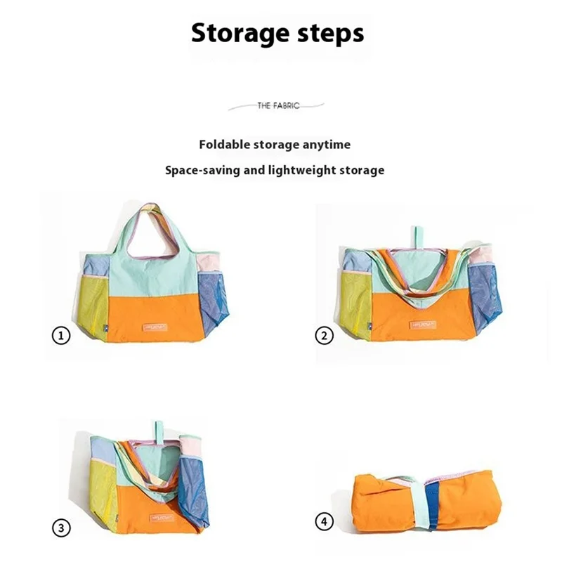 NL493 Color Block Oxford Fabric Tote Bag for Daily Shopping Foldable Lightweight Handbag (without Ornament) - Orange