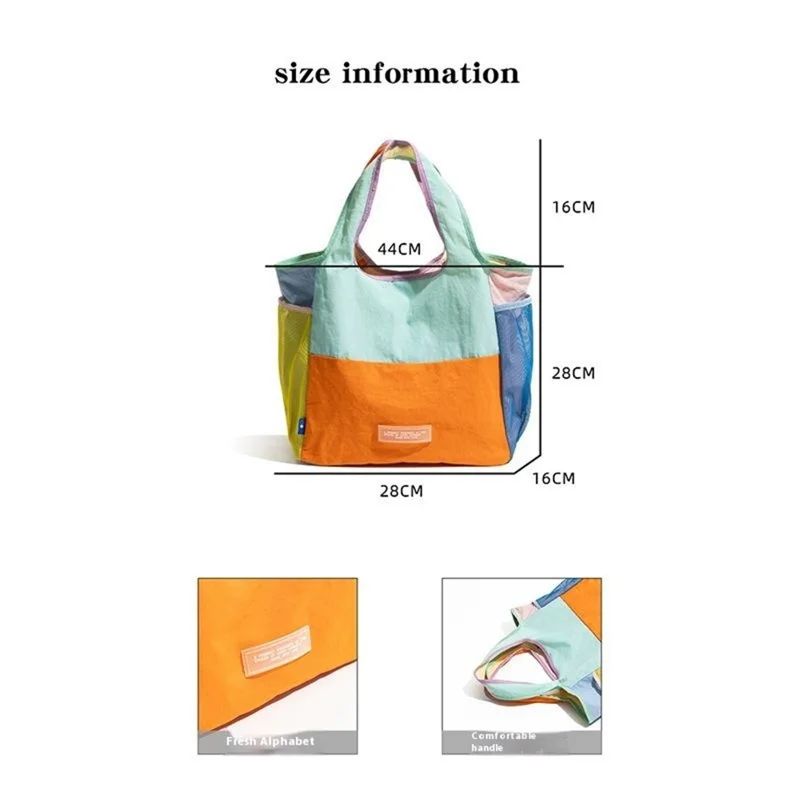 NL493 Color Block Oxford Fabric Tote Bag for Daily Shopping Foldable Lightweight Handbag (without Ornament) - Orange
